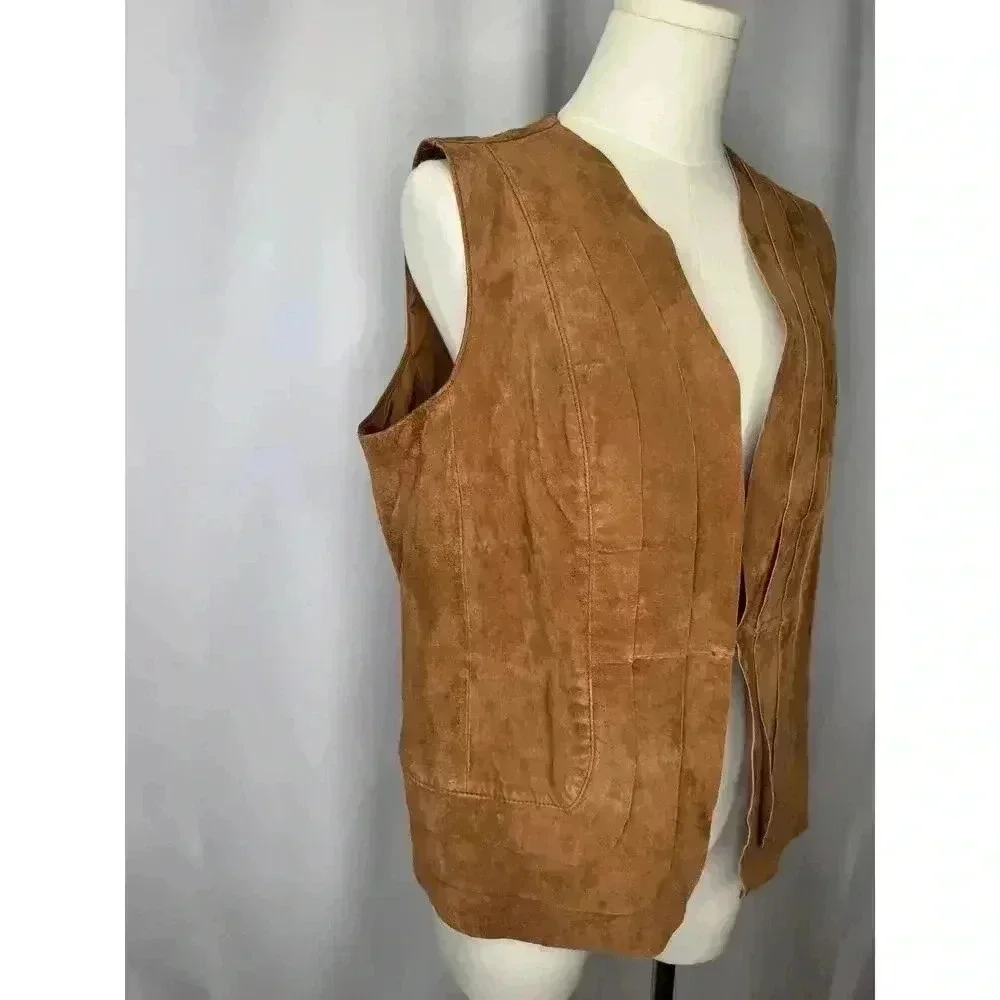 Chico’s Women's Leather Vest Brown Suade size 2 Bohemian Boho Country Vests - Picture 2 of 9
